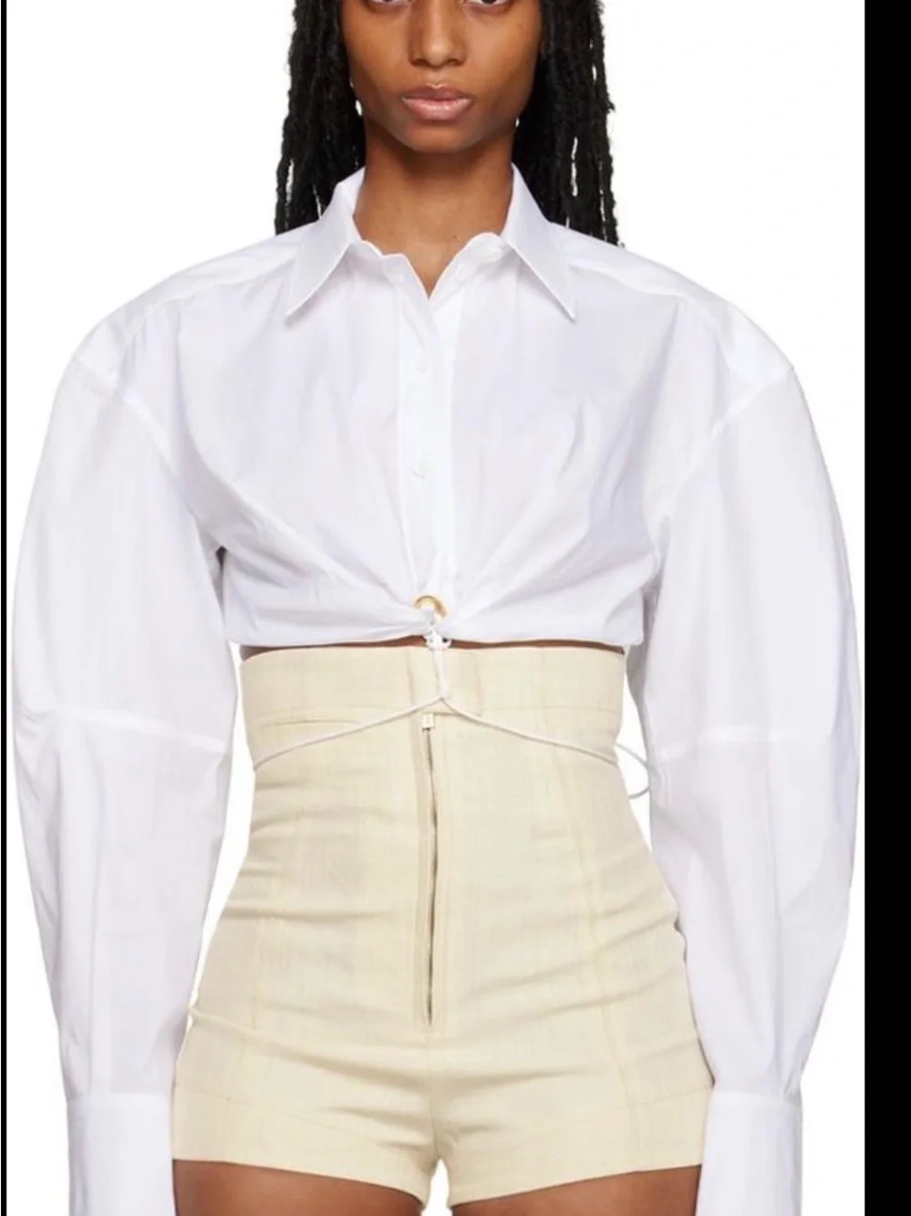 Jacquemus White Cropped Tie-Waist Button Shirt
